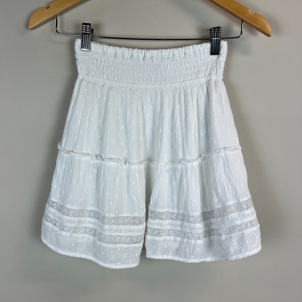 Hollister Mini Skirt XS White Ultra High Rise Dot Crinkle A-Line Classic Y2K
